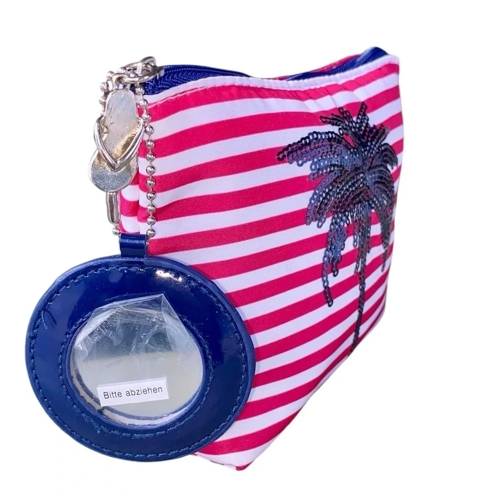 TRAVEL COLLECTION T-Bottom Accessories Pouch Blue Sequin Pink White Striped